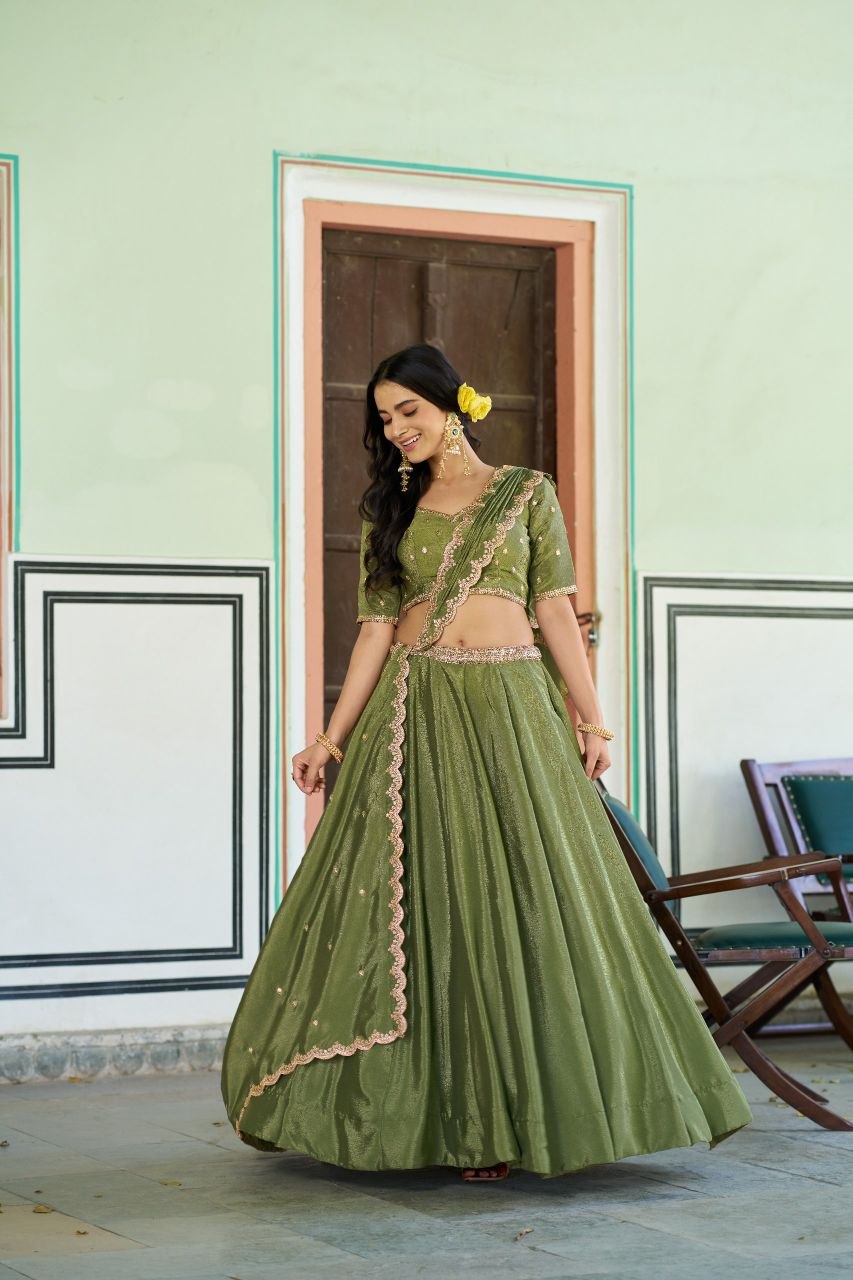 Fashion Factory Chinon Lehenga Set with Sequins & Thread Embroidery Work
