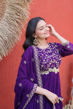 Fashion Factory Faux Blooming Embroidered Gown Set with Dupatta