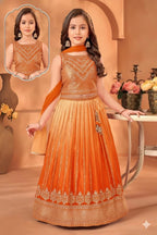 Fashion Factory Kids Soft Chinon Silk Lehenga Choli Set with Butterfly Net Dupatta