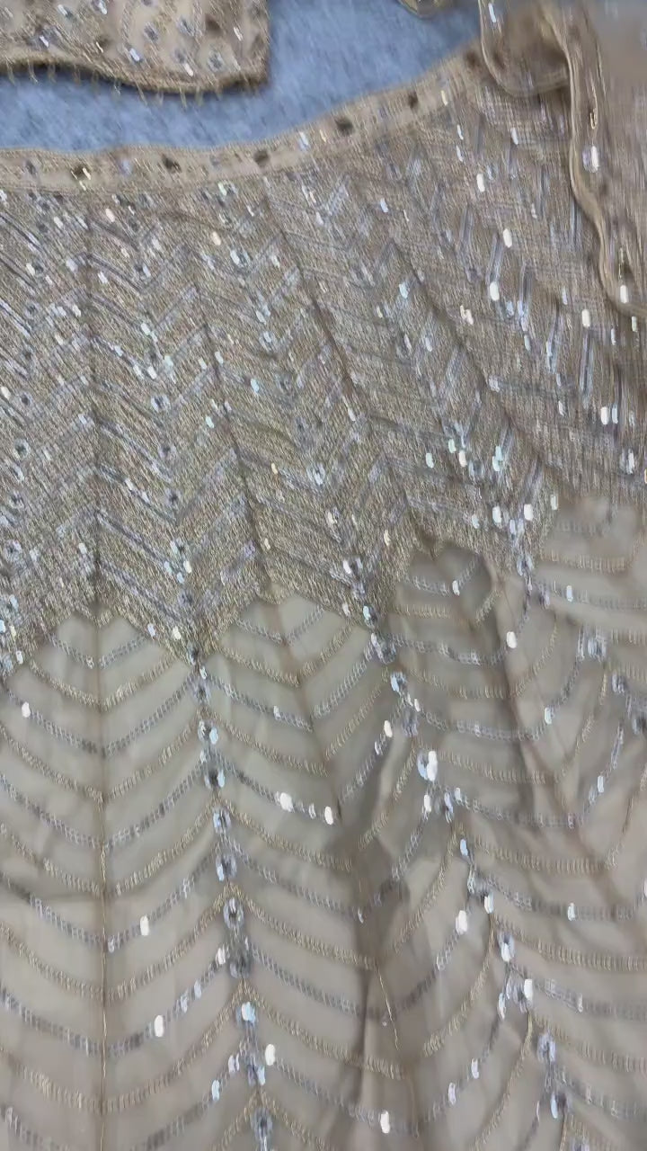 Glittering Geometric Sequin Work Flared Lehenga Set