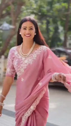 Effortless Floral Embroidered Saree with Delicate Border Detailing