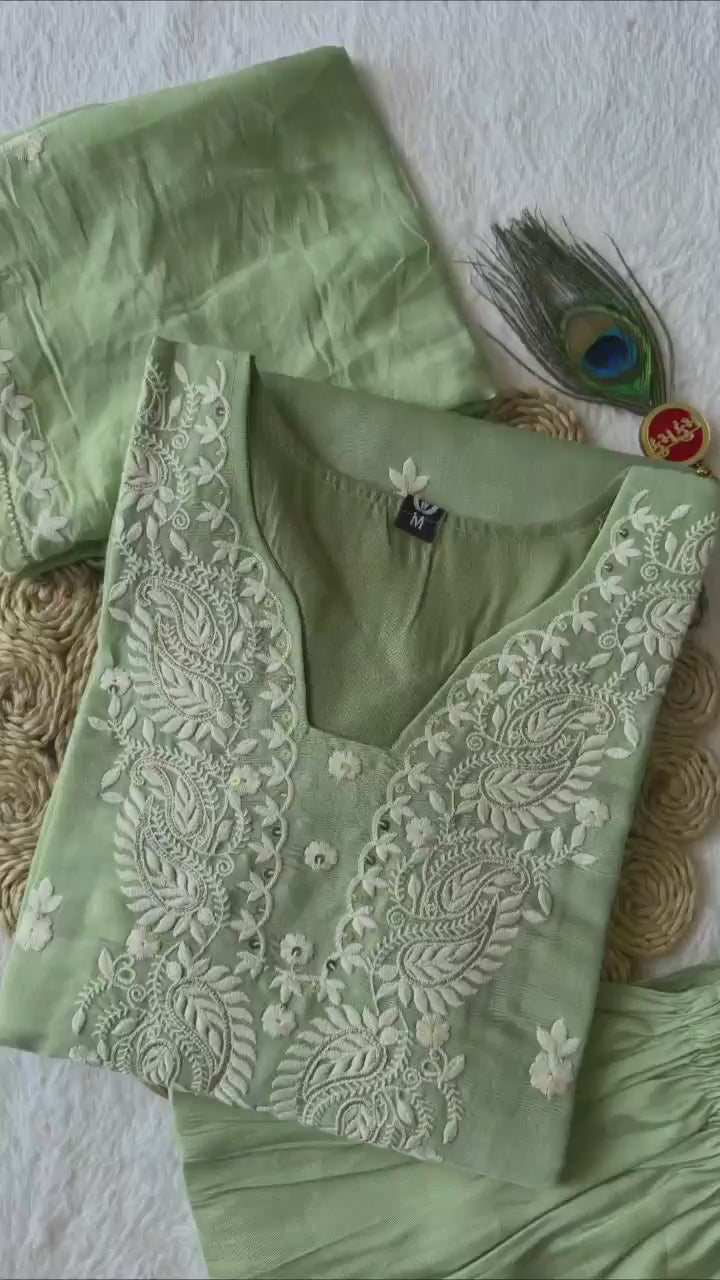 Hand-Embroidered Anarkali Kurta Set with Lace Dupatta