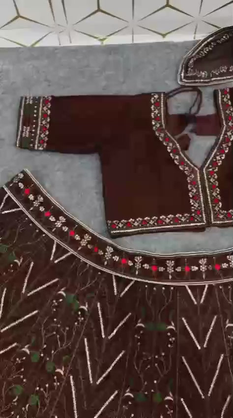 Intricate Zari Embroidered Silk Lehenga Set with Matching Dupatta