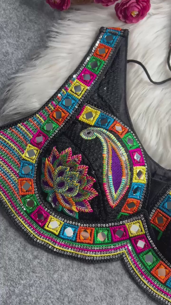 Boho Ethnic Fusion Paisley Embroidered Mirror Work Blouse