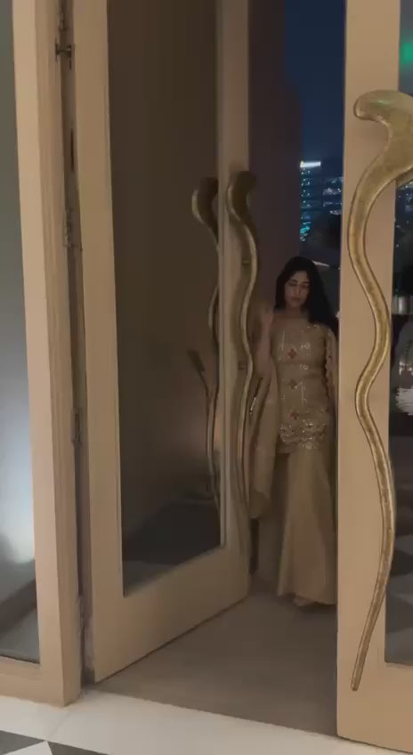 Cocktail Party Polish Palazzo Suit with Mirror Work