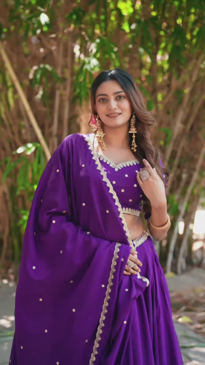 Fashion Factory Chinon Lehenga Set with Sequins & Thread Embroidery Work