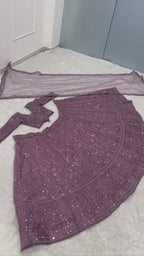 Sequined Chevron Patterned Lehenga Set with Long Net Shrug