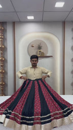 Printed Panel Flared Lehenga Choli with Lace Border Dupatta