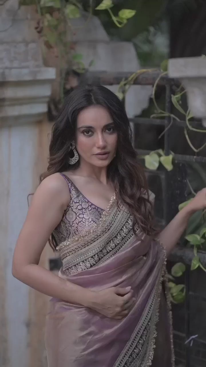 Royal Heritage Embroidered Saree with Intricate Zari Border Detailing