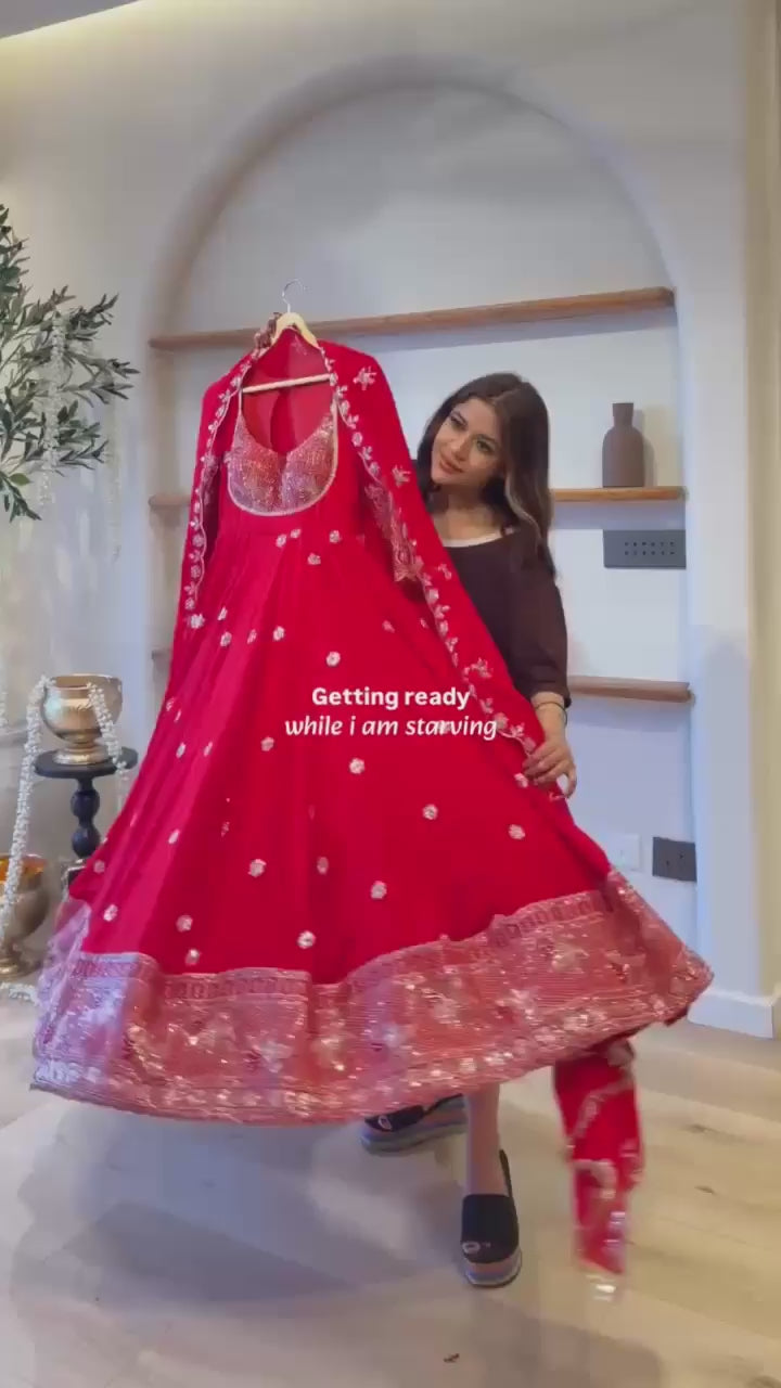 Festive Embroidered Anarkali Suit with Dupatta - Fabric & Stitching Video Preview (Wholesale Surat)