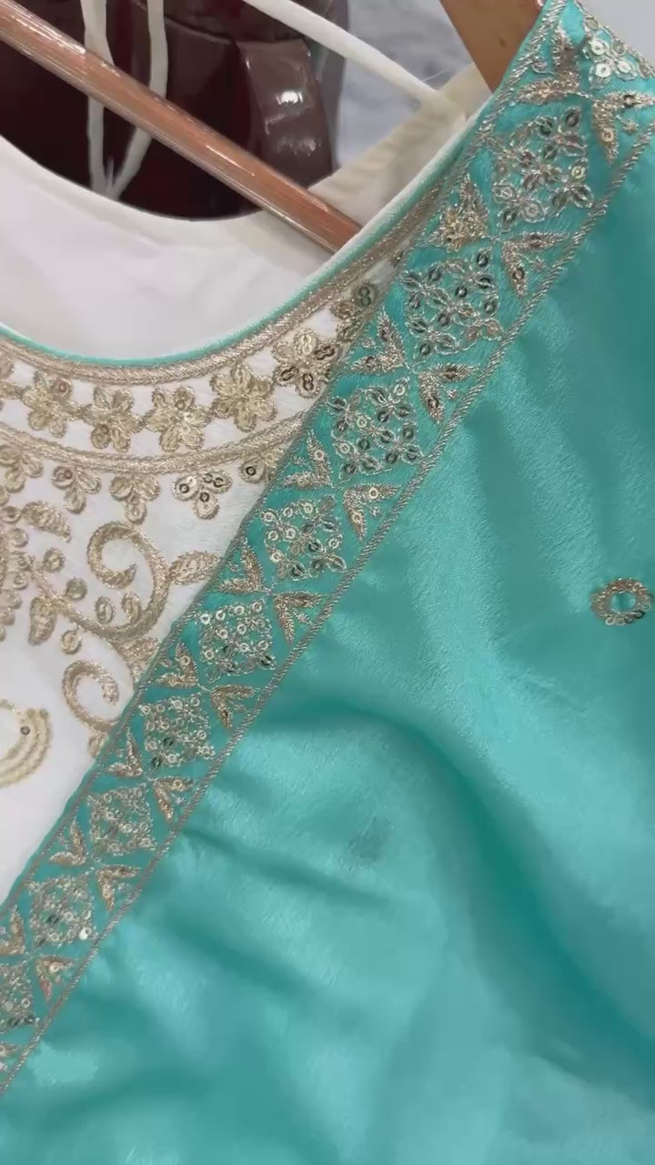 Intricate Embroidered Silk Straight Kurta and Palazzo Set with Heavy Dupatta