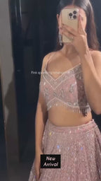 Sequined Thread Work Georgette Lehenga Set with Scalloped Net Dupatta
