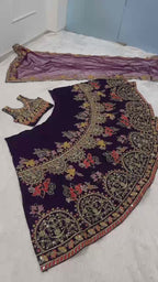Heavy Dori Embroidery Bridal Velvet Lehenga Set with Net Dupatta