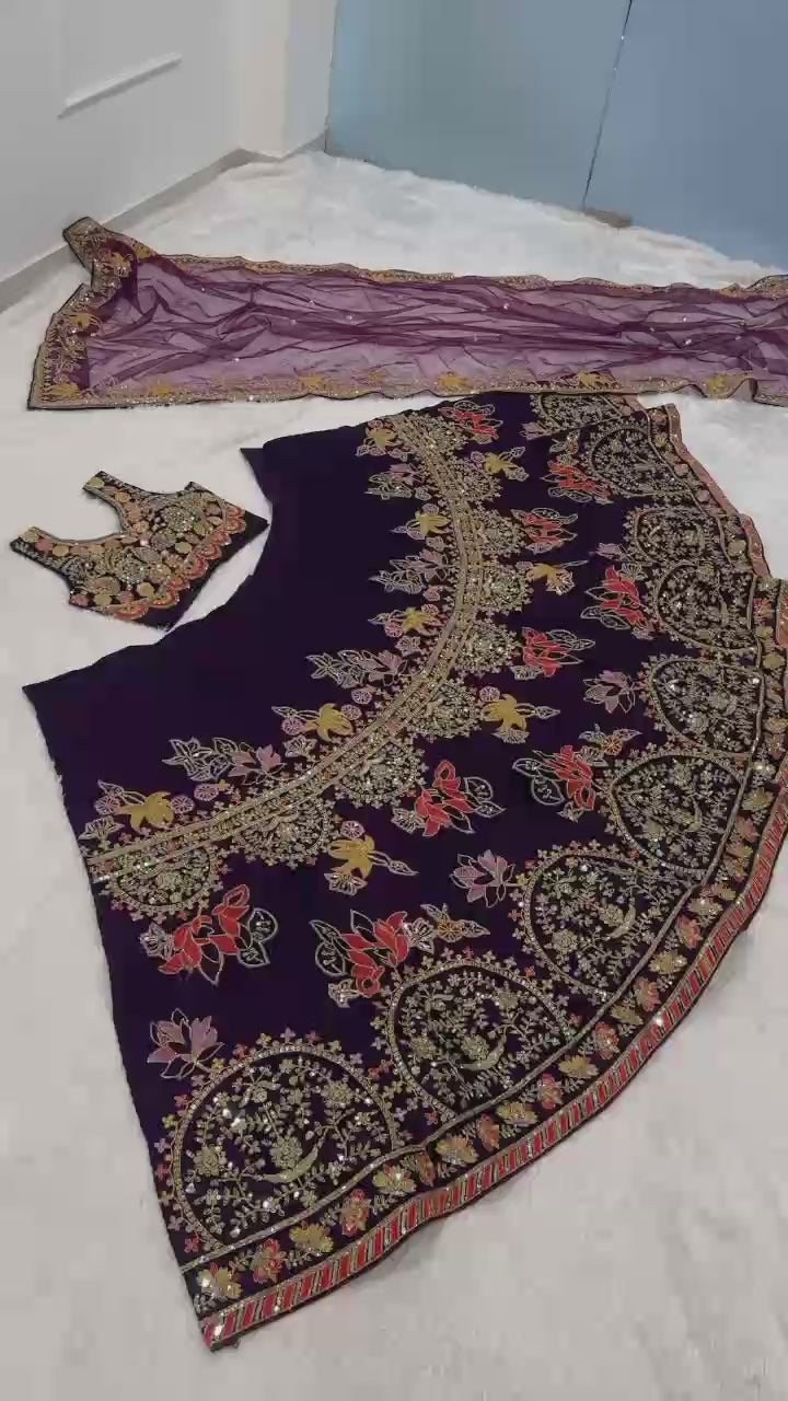 Heavy Dori Embroidery Bridal Velvet Lehenga Set with Net Dupatta