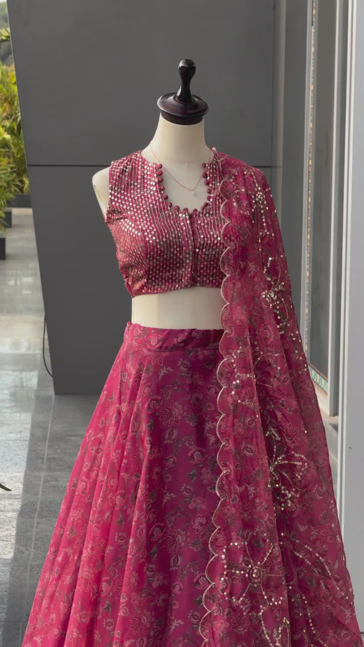 Fashion Factory Jimmy Organza Digital Print Lehenga Set with Embroidery, Sequence & Moti Work