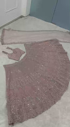 Sequined Thread Work Georgette Lehenga Set with Scalloped Net Dupatta