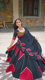 Printed Patchwork Flared Lehenga Choli Set With Pleated Hem
