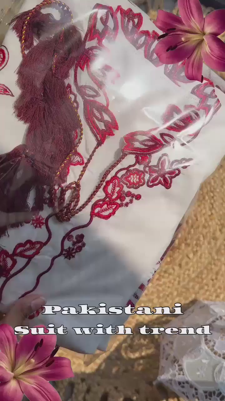 Contemporary Floral Embroidered Suit with Delicate Sheer Dupatta