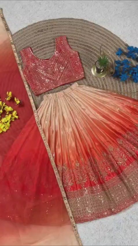 Fashion Factory Kids Soft Chinon Silk Lehenga Choli Set with Butterfly Net Dupatta