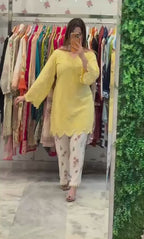 Sunlit & Vibrant Chikankari Cutwork Kurta with Printed Bottom