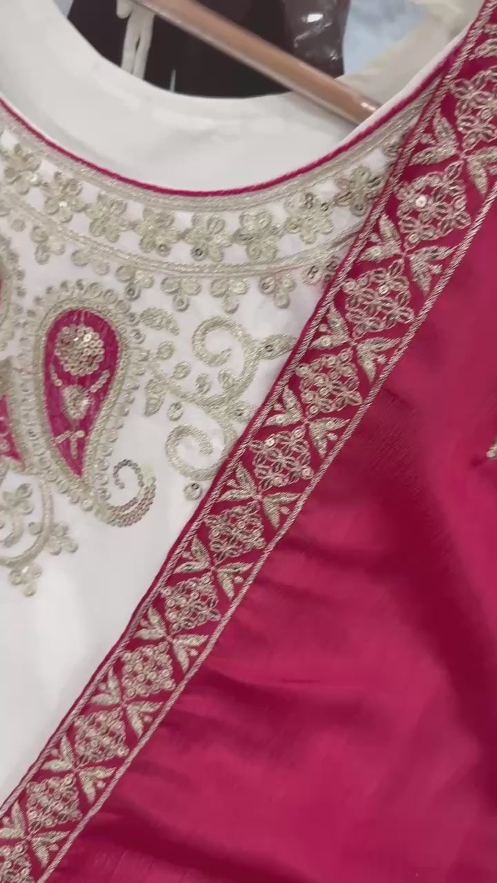 Intricate Embroidered Silk Straight Kurta and Palazzo Set with Heavy Dupatta