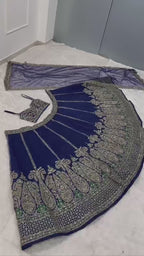 Paisley Motif Embellished Silk Lehenga Set with Draped Jacket Cape