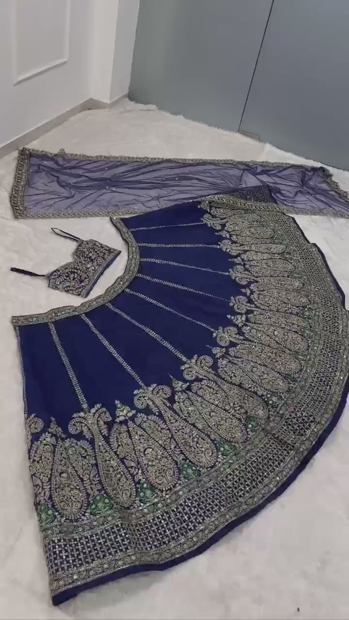 Paisley Motif Embellished Silk Lehenga Set with Draped Jacket Cape
