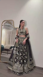 Heavily Embellished Sequined Crop Top Lehenga Choli Set