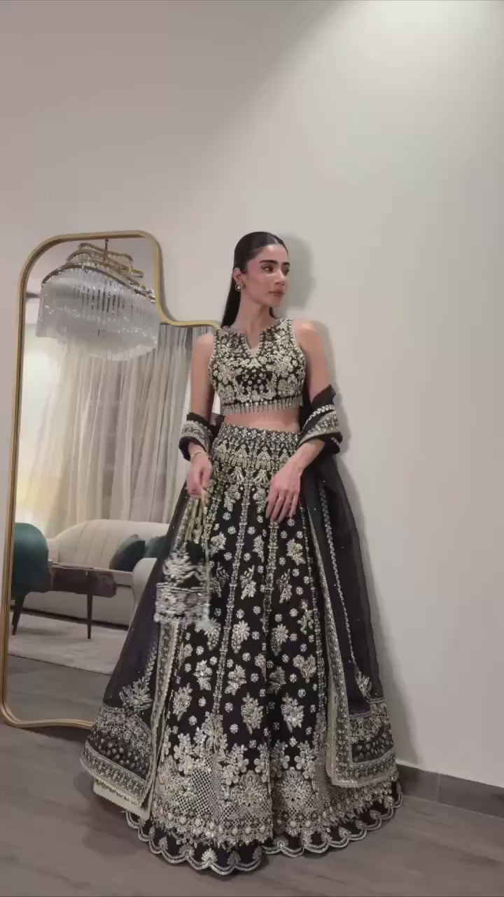 Heavily Embellished Sequined Crop Top Lehenga Choli Set