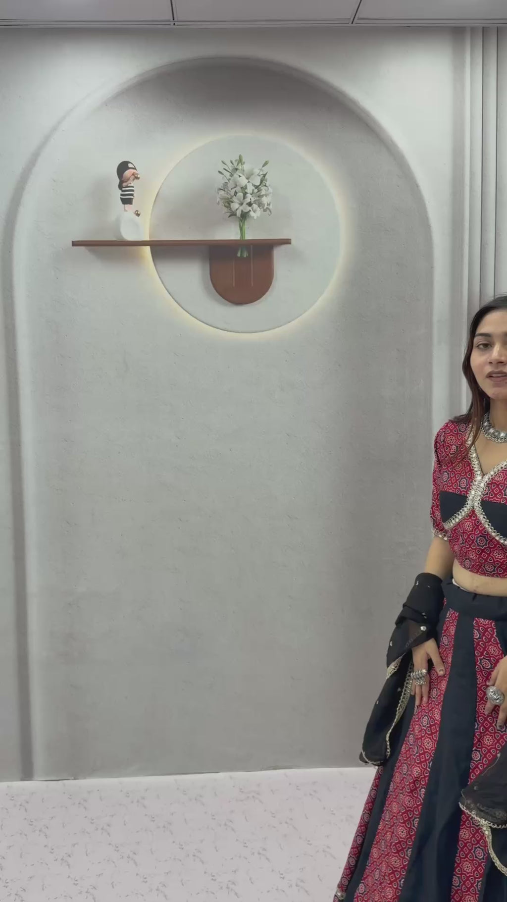 Printed Panel Flared Lehenga Choli with Lace Border Dupatta
