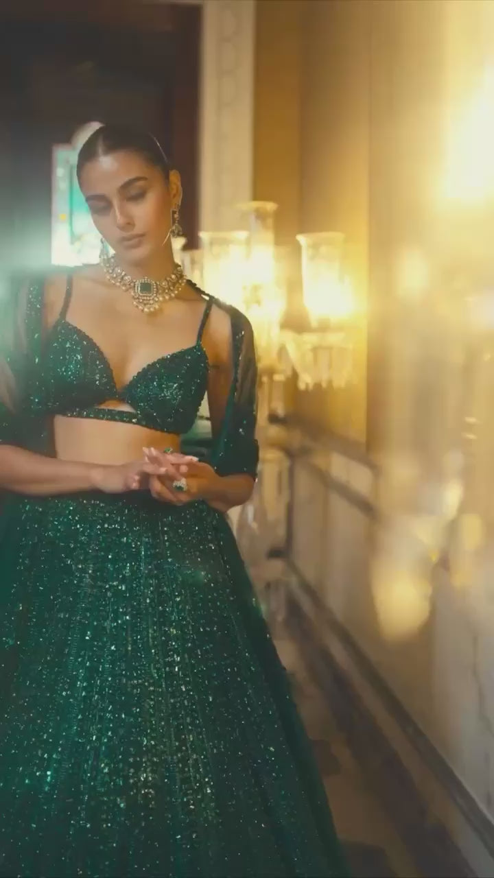 All Over Sequined Glamour Lehenga Set with Bralette Blouse - Fabric & Stitching Video Preview (Wholesale Surat)