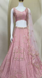 Gold Thread Embroidered Floral Lehenga Set with Scalloped Dupatta
