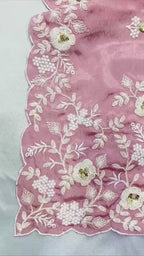 Effortless Floral Embroidered Saree with Delicate Border Detailing