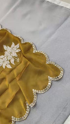 Garden Floral Romance Embroidered Saree with Scalloped Border - Fabric & Stitching Video Preview (Wholesale Surat)