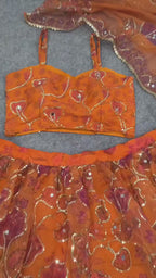 Organza Printed Lehenga Set with Intricate Sequined Threadwork