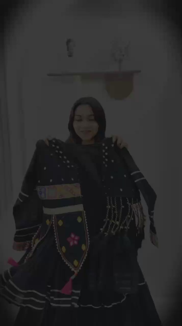 Embellished Kutchi Mirror Work Tiered Flared Chaniya Choli Set - Fabric & Stitching Video Preview (Wholesale Surat)