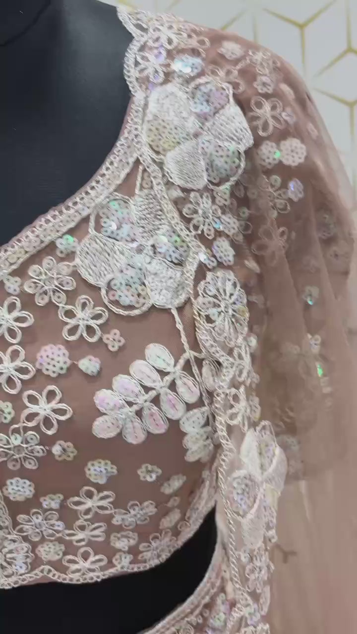 Intricately Sequined Heavy Floral Handcrafted Lehenga Set