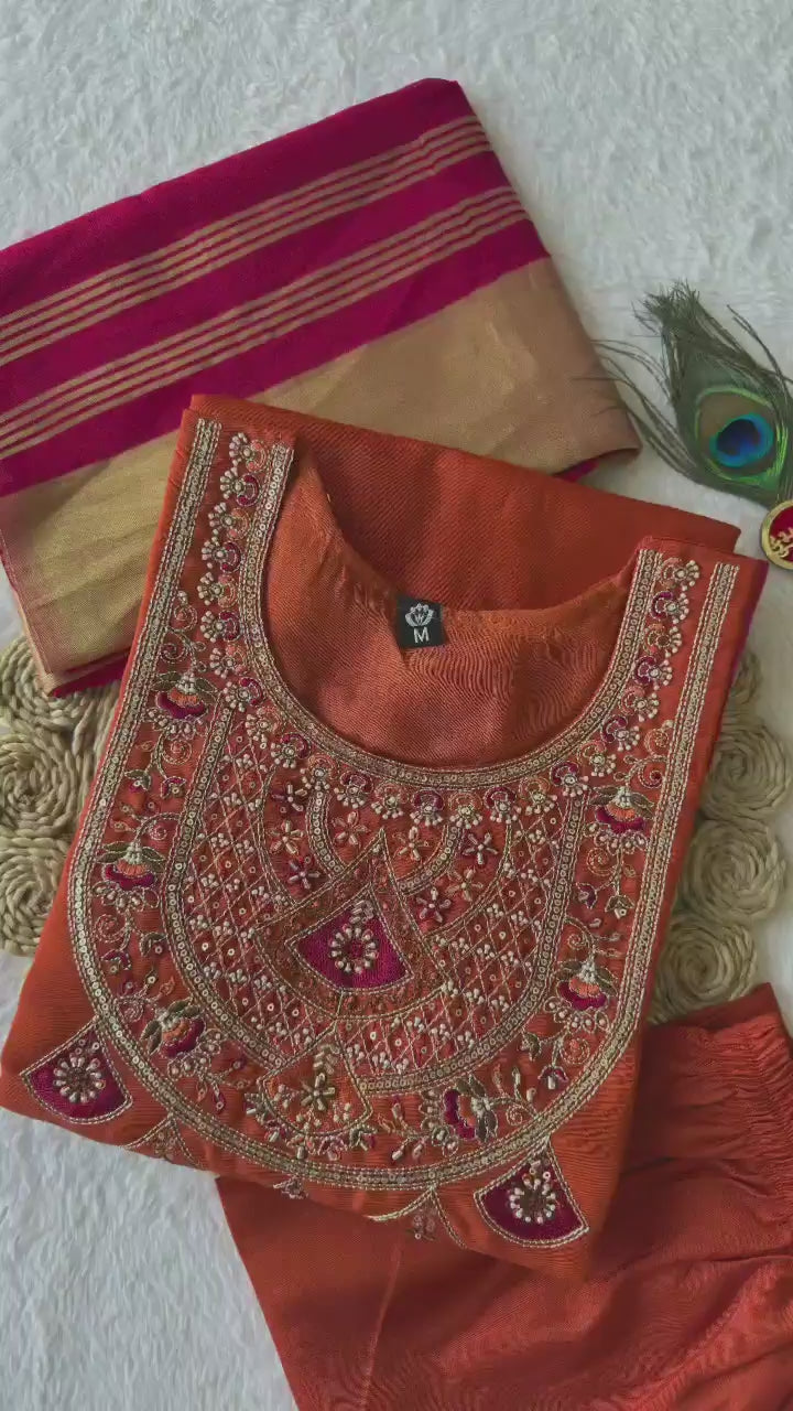 Royal Heritage Embroidered Kurta Set With Zari Dupatta
