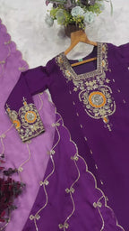 Embroidered Anarkali Suit Set With Matching Organza Dupatta