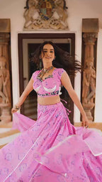 Bandhani Printed Flared Lehenga Choli Set With Gota Patti Accents