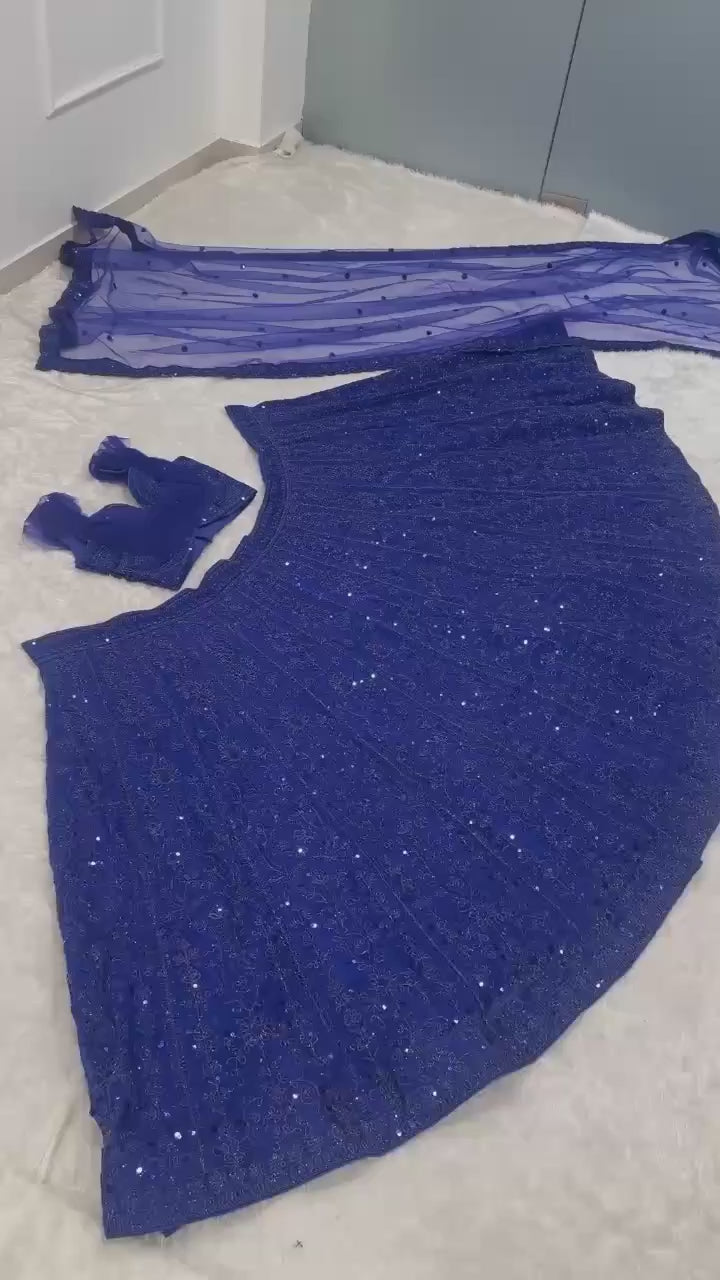 Sequined Tone-on-Tone Embroidered Sleeveless Lehenga Set with Dupatta