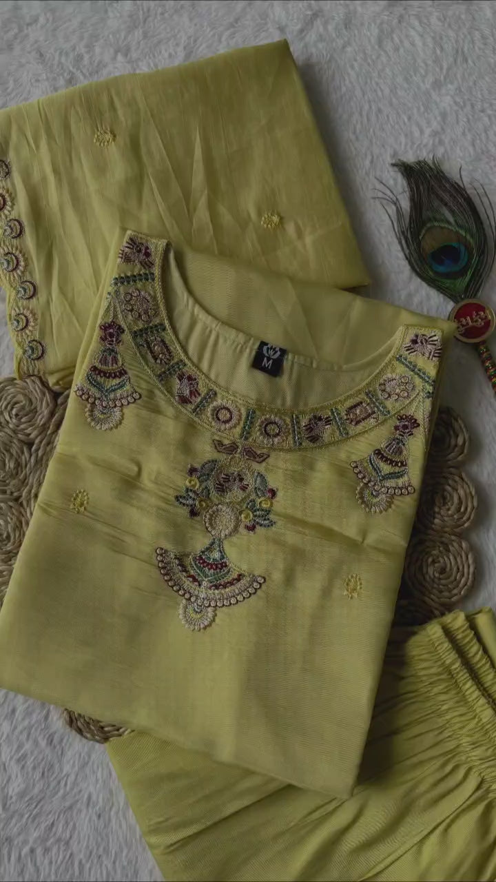 Artisanal Chanderi Palazzo Suit with Intricate Mirror Work Detailing
