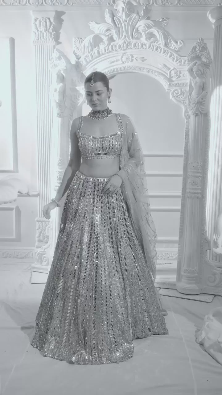 Heavy Mirror Work Sequined Lehenga Set with Tasseled Blouse
