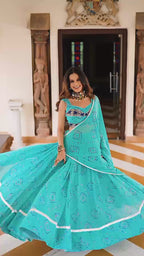 Bandhani Printed Flared Lehenga Choli Set With Gota Patti Accents