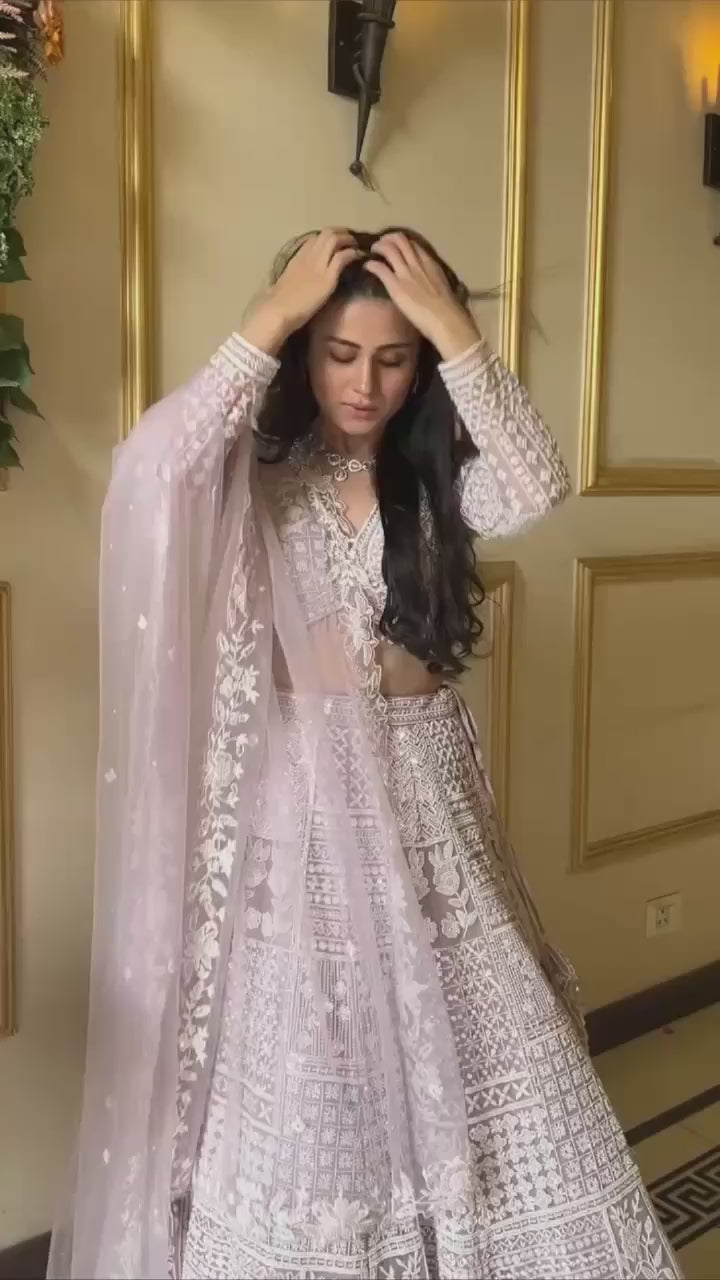 Georgette Chikankari Embroidery Lehenga Set with Sheer Net Dupatta