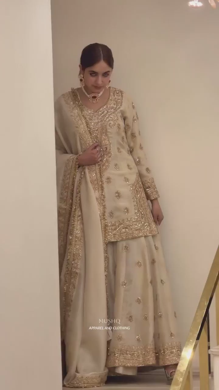 Opulent Luxury Heavy Zardozi Embroidered Kurta and Sharara Set with Dupatta