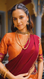 Traditional Zari Woven Silk Half Saree Set with Scalloped Embroidered Dupatta