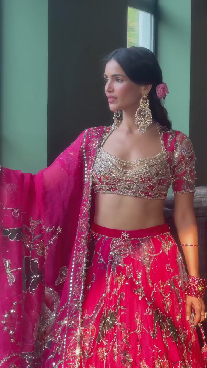 Exquisite Hand Embroidered Zardozi Work Bridal Lehenga Choli Set