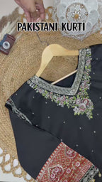 Embroidered Kaftan Kurta Set with Intricate Floral Borders and Shell Detail Cuffs