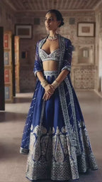 Paisley Motif Embellished Silk Lehenga Set with Draped Jacket Cape